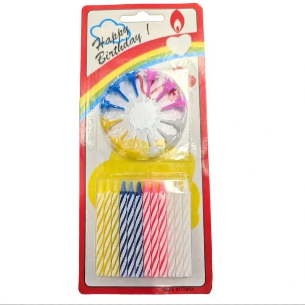 Birthday Candles with Decorative Holders Set: 3-Pack (24CT Each) – Fast Shipping